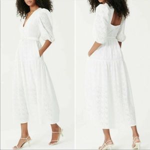 NWT Nicholas Celie Floral Lace Puff Sleeve Midi Dress White Size 6 Bridal Bride